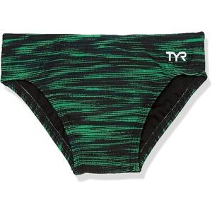 New TYR Boys' Durafast Elite Racer Brief Swimsuit Black Green Fizzy Print 24 / 8